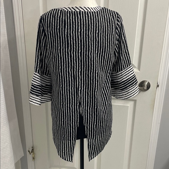 Renuar Black/White Striped Blouse with Tank Top Open Back 3 Layer 3/4 Sleeve SzS - Picture 7 of 12